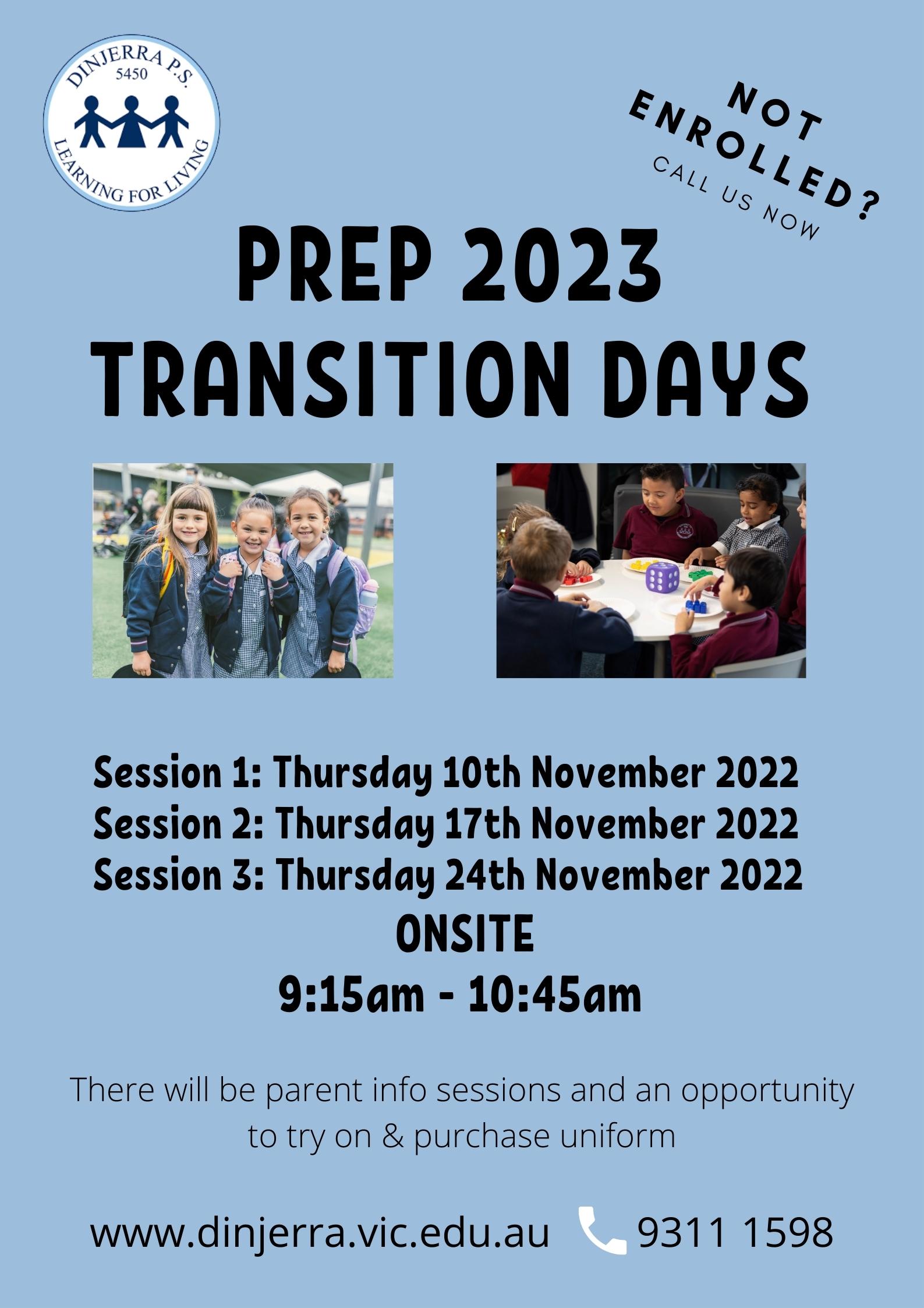 Prep 2023 Transition Dates